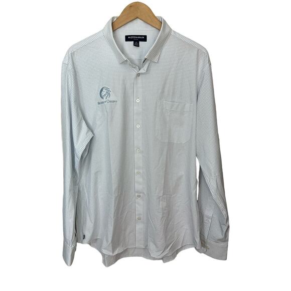 Mizzen Main Leeward Shirt Mens XL‎ Trim No Tuck White Blue Check Company LOGO - Picture 1 of 9